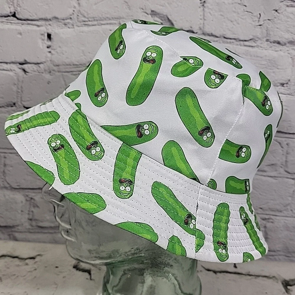 Rick And Morty Pickle Rick Bucket Hat Adult OSFA Reversible‎ Solid Black Sun Cap